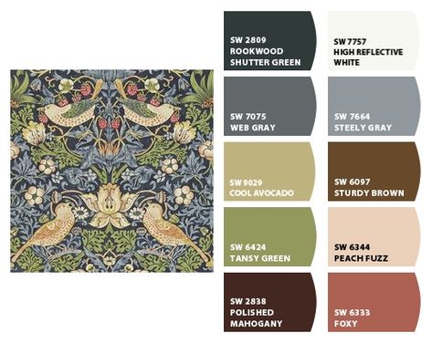 ColorSnap by Sherwin-Williams – ColorSnap by hlechat Color Pallets For Bathroom, William Morris Paint Colors, William Morris Colour Palette, William Morris Color Palette, Living Room Color Pallet, Wallpaper And Paint Combination, Art Nouveau Interior, Morris Wallpapers, British Home