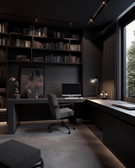 Study Room Decor Men, Luxury Study Room Design, Dark Study Room, Study Corner Ideas, Luxury Study Room, Studying Room, Home Office Dark, Dark Interior Design, Home Office For Men