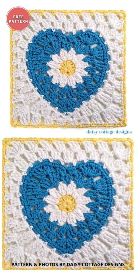 Tipnut.com Patterns, Granny Heart Crochet Pattern Free, Crochet Flower Granny Square Pattern, Heart Granny Square, Granny Square Patterns, Granny Square Pattern Free, Granny Square Haken, Crochet Hearts, Book Sleeves