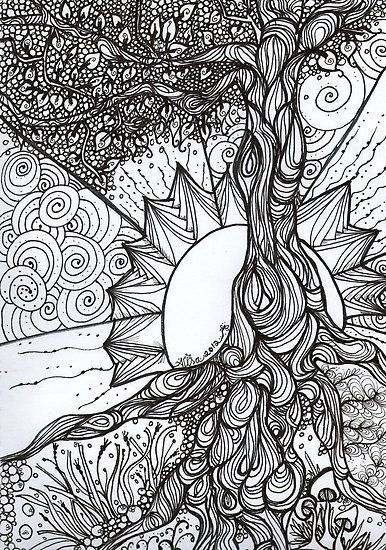 งานศิลปะ Zentangle Tree, Modele Zentangle, Monster Tattoo, Arte Doodle, Abstract Coloring Pages, Tree Coloring Page, Mandalas Painting, Mandalas Drawing, Tangle Art