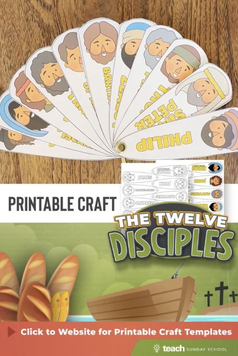 Printable Bible Craft for Kids: 12 Disciples Fan. Printable Templates Available on Website. 12 Disciples Craft, Disciples Craft, Bible Study Crafts, 12 Disciples, Printable Craft Templates, Jesus Crafts, Bible Studies For Beginners, Sunday School Kids, Sunday School Crafts For Kids