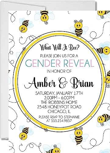 Bumble Bee Gender Reveal, Cute Gender Reveal, What Will It Bee, Cute Gender, Bee Gender Reveal, Gender Reveal Party Invitations, Handmade Invitations, Bee Pattern, Gender Reveal Invitations