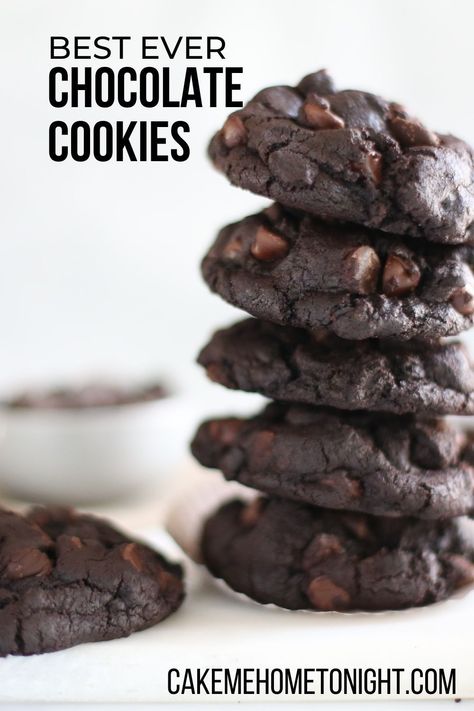 Dark Chocolate Baked Goods, Dark Chocolate Cookies Recipes, Chocolate Chip Cookies Cake, Double Dark Chocolate Cookies, Double Chocolate Chip Cookie Recipe, Cake Me Home Tonight, Choco Cookies, Chocolate Fudge Cookies, Dark Chocolate Chip Cookies