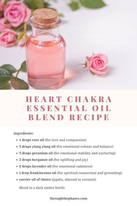 Open Heart Chakra, Chakra Balancing Essential Oils, Perfume Oil Recipes, Essential Oil Perfume Blends, Essential Oil Spray Recipes, Essential Oil Perfumes Recipes, Homemade Perfume, Essential Oil Combinations, Chakra Balance