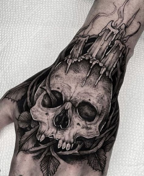 Dark Art Leg Sleeve Tattoo, Cathedral Hand Tattoo, Skull Shin Tattoo, Candle Hand Tattoo, Witchy Neck Tattoo, Goth Tattoo Ideas Men, Voodoo Tattoo Ideas, Gothic Forearm Tattoo, Demon Skull Tattoo Design