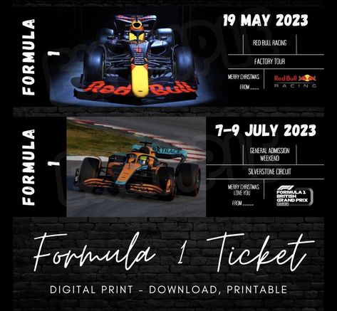 F1 Experience, Formula 1 Tickets, Custom Tickets, One Ticket, Ticket Template, Red Bull Racing, Formula One, Red Bull, Grand Prix