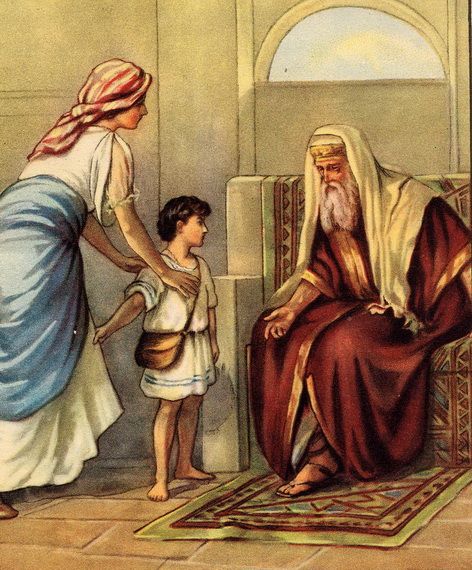 Hannah in Bible :D My namesake taking her son Samuel to the temple as she promised God she would :)) Samuel Bible Story, Samuel Bible, Biblical Characters, Christian Stories, Bible Stories For Kids, Bible Images, Bible Illustrations, Bible Pictures, Bible Lessons For Kids