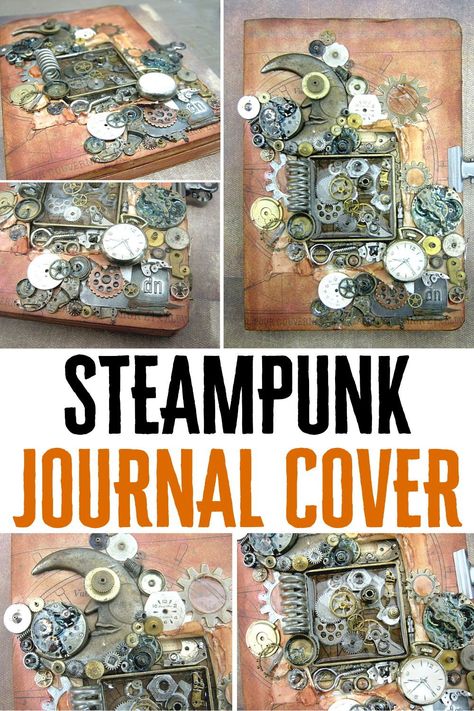 I found a really great and easy to follow tutorial on how to make a steampunk journal cover. Find out how to create a steampunk altered book with gears and metal embellishments Steampunk Room Decor, Steampunk Junk Journal Ideas, Steampunk Tutorial, Steampunk Room, Alt Diy, Mrs Cogs Junk Journals, Steampunk Journal Pages, Steampunk Clothes, Steampunk Journal