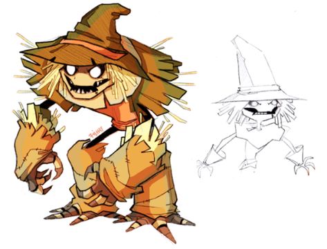 Scarecrow Character Design, Scarecrow Oc, Cartoon Scarecrow, Candy Corn Drawing, Scarecrow Character, Corn Drawing, Monster Inspiration, Scarecrow Batman, Cartoon Ideas