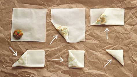 Two-Bite Vegetable Samosas - How to Fold Mini Samosas Using Spring Roll Wrappers - ilovevegan.com How To Fold Samosas, Pan Fried Eggplant, Vegetable Samosa, Spring Roll Wrappers, Samosa Recipe, Iftar Recipes, How To Fold, Ramadan Recipes, Indian Snack Recipes