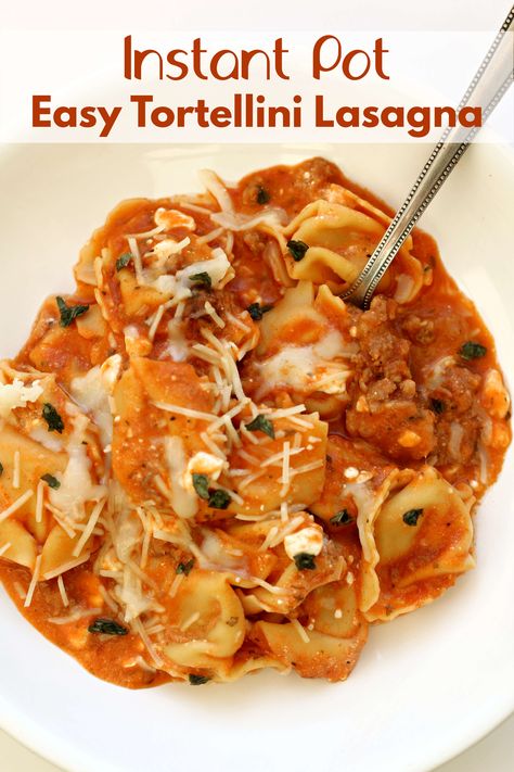 Easy Instant Pot Tortellini Lasagna—delicious flavors of lasagna with hardly any of the work. This recipe only has 6 ingredients. It is fast and easy and tastes so good! It will quickly become a family favorite. #instantpot #instantpotrecipe #instapot #tortellini #pasta #easydinner Instant Pot Lasagna Pasta, Instant Pot Recipes Lasagna, Instant Pot Recipes Tortellini, Insta Pot Tortellini Recipes, Tortellini Instant Pot Recipes, Instapot Tortellini Recipes, Instant Pot Tortellini Recipes, Instapot Tortellini, Tortellini Lasagna