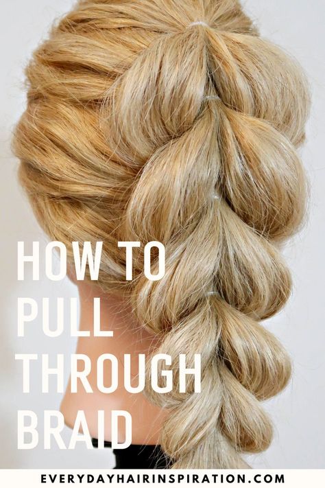 Pull through braids Braid For Beginners, Hair Braid Diy, Braids Step By Step, Medium Hair Braids, Braiding Your Own Hair, Curly Hair Braids, Pull Through Braid, Hoco Hair Ideas Curls, Diy Braids