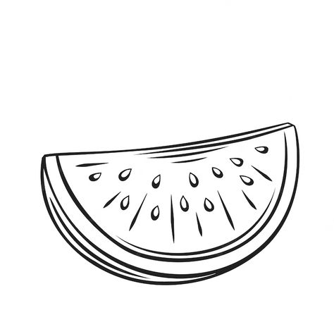 Watermelon Tattoo Black And White, Watermelon Outline, Fruit Outline, Watermelon Doodle, Watermelon Tattoo, Watermelon Drawing, Slice Watermelon, Watermelon Illustration, Fruit Sketch