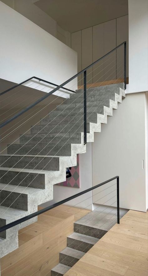 Modern Floating Stair Railing, Stairs Industrial Design, Minimalist Stair Railing, Concrete Staircase Outdoor, Polished Concrete Stairs, Half Pace Staircase, Concrete Stairs Indoor, Stairs Concrete, Steel Stairs Design