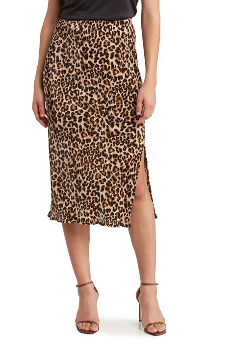 Renee C Leopard Print Midi Skirt | Nordstrom Skirt White Sneakers, Leopard Midi Skirt Outfit, Leopard Midi Skirt, Leopard Print Midi Skirt, Midi Skirt Outfit, Leopard Print Skirt, Printed Midi Skirt, Selling Clothes, Frame Denim