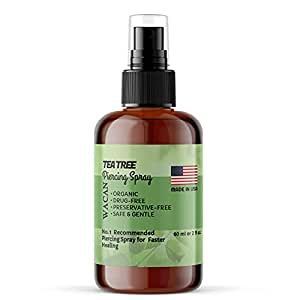 WACAN FAST-HEALING TEA TREE PIERCING SPRAY SOLUTION Organic Essential Oil with Natural Sea Salts and Vitamins Solution Aftercare (2 OZ, TRAVEL SIZE) Saline Solution For Piercings, Best Tea Tree Oil, Nose Piercing Bump, Piercing Care, Healing Tea, Natural Tea, Piercing Aftercare, Natural Teas, Tea Tree Essential Oil