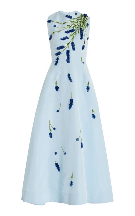 Embroidered Silk Dress, Tea Length Gown, Midi Gown, Skirt Shapewear, Beautiful Evening Gowns, Blue Evening Dresses, Monique Lhuillier, Tea Length, Embroidered Silk