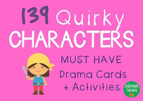 Party Quirks Character Ideas! These 139 Quirky Characters are perfect for Party Quirks and other Improv Games. Comes with suggested Improv Games and a set of Drama Cards that you can use over and over again! Instant Prompts! Character Mannerisms, Improv Games For Kids, Improv Games, Middle School Drama, Drama For Kids, Theatre Games, Drama Activities, Teaching Theatre, Teaching Drama