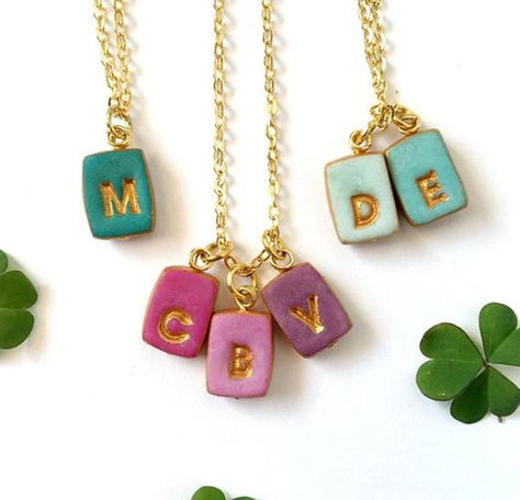 Handmade Jewelry on Etsy {Etsy Finds} http://feedproxy.google.com/~r/Everythingetsycom/~3/2a48d-kZhbE/ Letters Necklace, Petite Necklace, Small Letter, Necklace For Mom, Clay Jewelry Diy, Small Letters, Bracelets Handmade Beaded, Letter Charms, Ceramic Jewelry