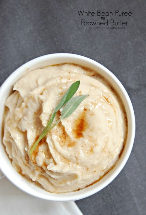 The Kitchen McCabe: White Bean Puree with Brown Butter. This would be great in place of mashed potatoes. Switch the butter out for olive oil to make it vegan! Bean Puree Recipes, White Bean Puree, Potato Latke Recipe, Bean Puree, Puree Recipes, Browned Butter, Pureed Food Recipes, White Bean, Sweet Onion