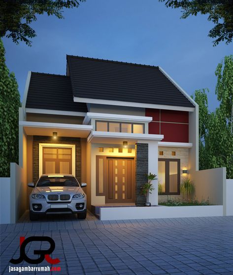 Layanan @ Jasa Gambar Rumah - Desain Rumah Type 85 di Sidoarjo Fasade Rumah Minimalis, Minimalis House Design, Simple House Exterior, Small House Exteriors, Narrow House Designs, House Main Gates Design, 2 Storey House Design, Modern Small House Design, Plans Architecture