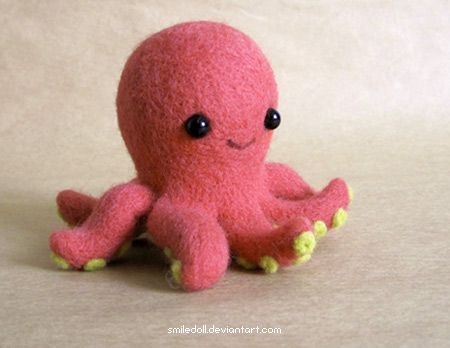 Octopus by Katy-Doll on DeviantArt Felted Octopus, Diy Laine, Needle Felting Diy, Wool Felt Projects, Needle Felting Projects, Wool Crafts, Needle Felted Animals, Felt Dolls, Felt Diy