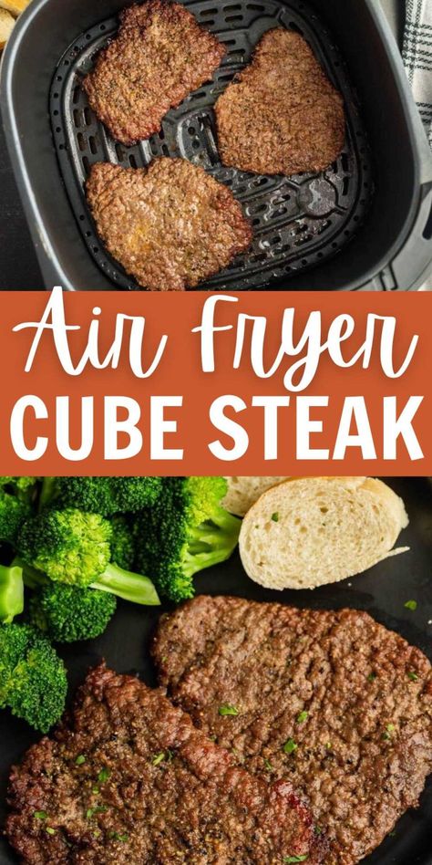 Air Fryer Cube Steak - Eating on a Dime Steak Recipes In Air Fryer, Air Fryer Cube Steak, Pork Cube Steak Recipes, Recipes In Air Fryer, Pork Cube Steaks, Steak In The Air Fryer, Fried Cube Steaks, Beef Cube Steak Recipes, Beef Cubed Steak