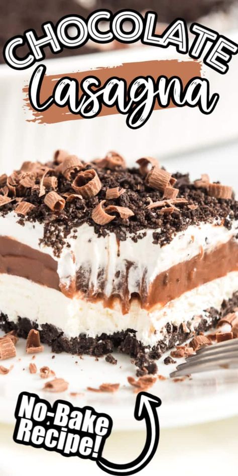 No Bake Chocolate Lasagna Recipe, Easy Chocolate Lasagna, Chocolate Lasagna Recipe, No Bake Chocolate Desserts, Chocolate Lasagna, Easy Lasagna Recipe, Crushed Oreos, Frozen Chocolate, Easy No Bake Desserts