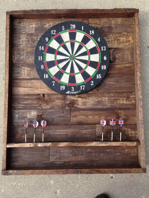 Pallet Dart Board, Dart Board Wall, Pallet Projects Garden, Special Walnut Stain, 1001 Pallets, Man Cave Home Bar, Recycled Pallet, Pallet Decor, Pallet Wall