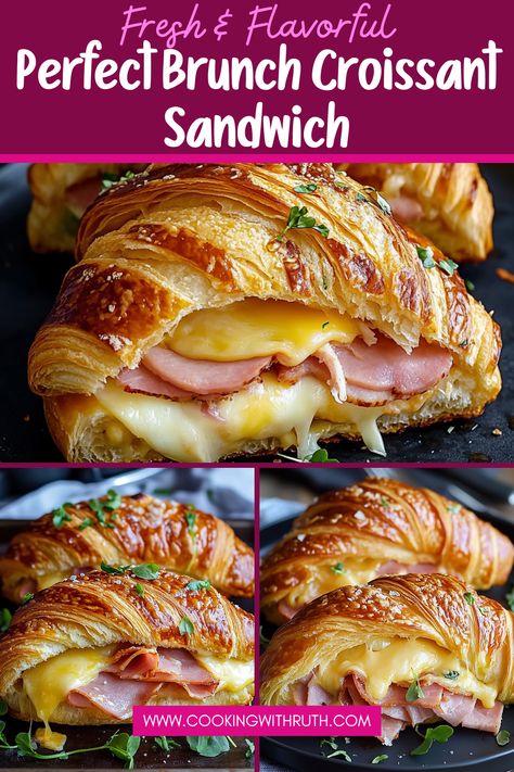 Discover the perfect brunch option with this Ham and Cheese Croissant Sandwich! This delicious recipe fuses flaky, golden croissants with layers of succulent ham and melted cheese, making it an instant hit. Ready in just 20 minutes, it’s the ideal choice for lazy Sundays or impromptu gatherings. Feel free to add your favorite ingredients for a personalized touch. Serve it up warm, and enjoy the delightful combination of flavors that will make your brunch truly special! Brunch Croissant, Cream Cheese Recipes Dip, Ham And Cheese Croissant, Croissant Sandwich, Cheese Croissant, Breakfast Brunch Ideas, Sliced Ham, Perfect Brunch, Cheese Making