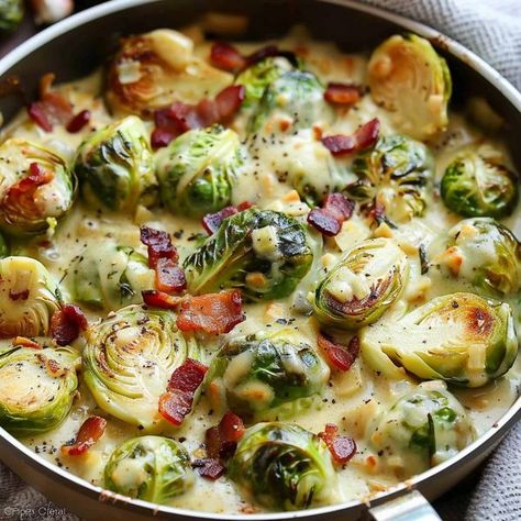 Parmesan Brussels Sprouts, Beef Stews, Creamy Garlic Parmesan Sauce, Brussels Sprouts Gratin, Brussels Sprouts With Bacon, Creamy Mustard Sauce, Garlic Parmesan Sauce, Zone Diet, Bacon Brussel Sprouts