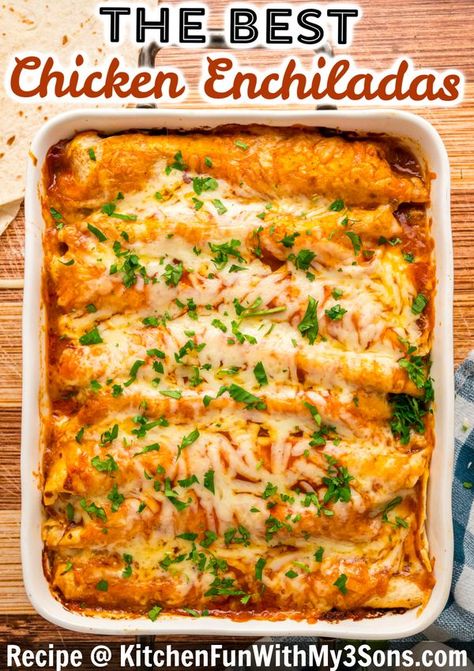 Kitchen Crafty Fun Costco Chicken Enchilada Recipe, Easy Mexican Enchiladas, Kraft Enchiladas Chicken, Chicken And Cheese Enchiladas Easy, Easy Chicken Enchilada Recipes, Chicken Enchiladas With Refried Beans, Easy Chicken Enchilada Recipe Red Sauce, Restaurant Chicken Enchiladas, Easy Dinners With Shredded Chicken