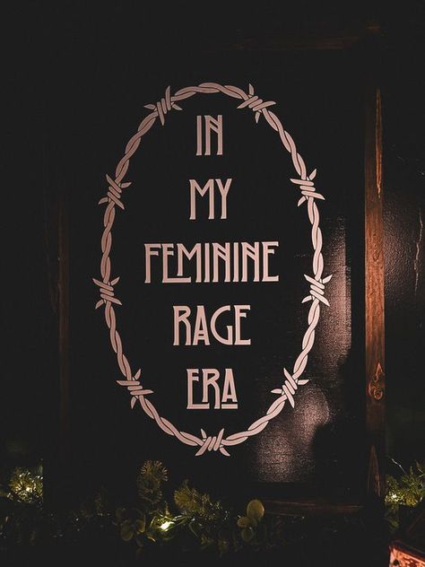 (via In My Feminine Rage Era Wooden Sign | Witch... - Rainwashed Soul Goth Salon Decor, Dark Feminine Decor, Eclectic Witch Aesthetic, Diy Witch Decor, Good Witch Aesthetic, Curse Aesthetic, Feminist Decor, Witches Aesthetic, Gothic Home Decor Ideas