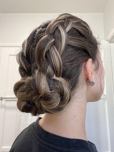 two dutch braids into two low buns Two Low Buns, Two Dutch Braids, Anna Hair, Low Buns, Dutch Braids, Braided Hairstyle, Dutch Braid, Buns, Braided Hairstyles