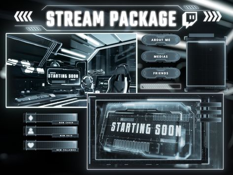 Stream Overlay Package scifi Black grey neon , Twitch Overlays , Retro Stream , scifi Overlay Package Exhibit your distinctive Twitch and Youtube gaming identity using these delightful animated displays. These animated screens inspired by anime will flawlessly complement your live stream setup. ♥︎ INSTANT DIGITAL DOWNLOAD FILE Contact me if you have any issues (please allow up to 1 hour to receive your files, sometimes Etsy can be slow.) ✦✦NOTE✦✦ Due to file limitations on Etsy, You will receive Stream Setup, Overlays Twitch, Neon Style, Stream Overlay, Twitch Stream, Neon Fashion, Be Right Back, The Design Files, Music Streaming