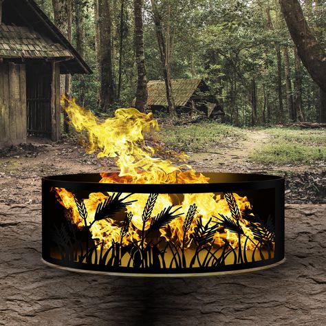 Fire Pit Ring Metal, Metal Fire Pit Ring, Pine Tree Design, Fire Pit Materials, Custom Fire Pit, Fire Pit Ring, Metal Fire Pit, Wood Fire Pit, Steel Fire Pit