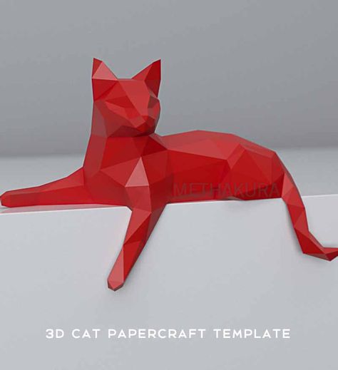 Introducing 3D Cat polygonal paperctaft. Russian and English instructions. 2 versions - like on cover (left) and mirrored (right). Template for sitting cat 300x500 mm. Made by methacura. For personal Paper Statue, Cat Papercraft, Papercraft Animals, Art Papercraft, Paper Craft Template, 3d Templates, Cat Template, Paper 3d, Papercraft Printable