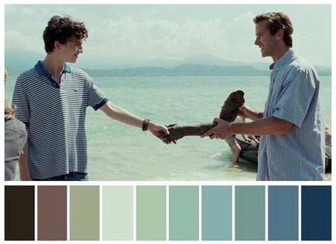 Color In Film, Movie Color Palette, Luca Guadagnino, Cinema Colours, Moonrise Kingdom, Color Script, Call Me By Your Name, Color Pallete, Design Palette