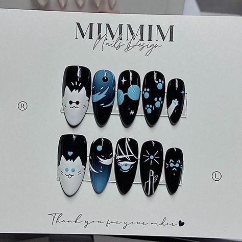 Dabi Nails Design, Gojo Satoru Nails Design, Anime Press On Nails, Gojo Inspired Nails, Nanami Nails, Anime Inspired Nail Art, Gojo Nails Inspired, Subtle Anime Nails, Short Anime Nails