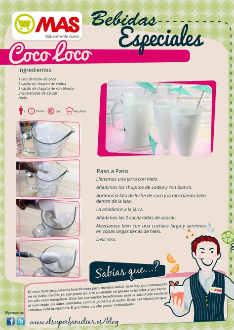 Coco Loco Drink, Ap Spanish, Healthy Teas, Avocado Recipes, Food Humor, Bar Drinks, Detox Drinks, Wine Drinks, Cocktail Drinks