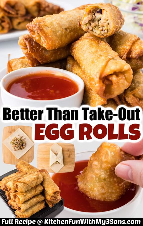 Easy Egg Roll Recipe, Pork Egg Roll Recipes, Chinese Egg Rolls, Homemade Egg Rolls, Pork Egg Rolls, Homemade Chinese Food, Spring Roll Recipe, Chinese Cooking Recipes, Egg Roll Recipes