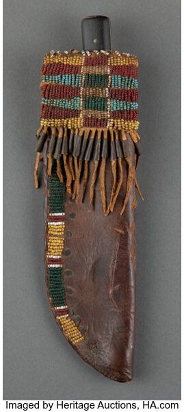 A Cheyenne Beaded Leather Knife Sheath and Knife Beaded Knife Sheath, Native American Knife, Cheyenne Arapaho, Native American Medicine Bag, Beaded Thunderbird, Leather Knife Sheath, Bowie Knife Sheath, Native Beading, Native American Beadwork