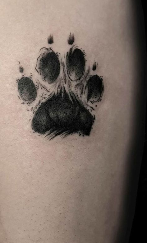 Dog Paw Tattoos For Women Ankle, Men’s Dog Tattoos, Husky Paw Print Tattoo, Labrador Paw Tattoo, Paw Print Tattoo Dog Outline, Animal Paw Tattoo, Realistic Paw Print Tattoo, Cool Dog Tattoos, Tattoo For Dog Lovers