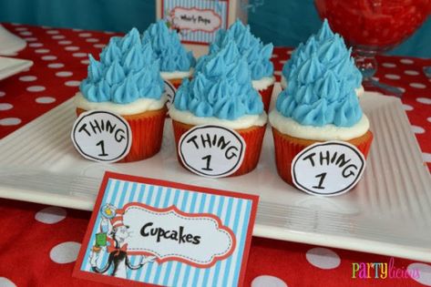 Dr. Seuss Cat in the Hat & Thing One Thing Two - Birthday Party Ideas for Kids and Adults Dr Seuss Birthday Party Ideas, Doctor Suess Birthday, Dr Seuss Party Ideas, Cat In The Hat Party, Thing One Thing Two, Dr Seuss Birthday Party, Twins Cake, Dr Seuss Baby Shower, Seuss Party