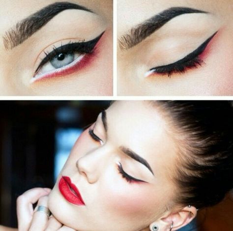 clean makeup with red under the eyes Red Undereye, Eyeliner Under Eye, Under Eye Liner, Under Eye Makeup, Red Eyeliner, Event Makeup, Red Eyeshadow, Eyeliner Looks, Clean Makeup