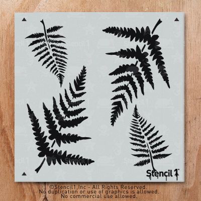 This Stencil1 ferns stencil is designed to repeat, creating a wallpaper effect. The stencil measures 11 x 11. You choose the paint colors to create your repeat pattern on the wall! Watch our how to video at http://www.stencil1.com/how-to All Stencil1 stencils are laser cut on mylar, a Leaf Stencil Patterns, Pattern Stencil, Marquesan Tattoos, Heart Stencil, Wallpaper Stencil, Leaf Stencil, Fern Leaf, Sign Stencils, Stencil Patterns