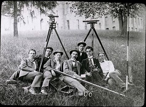 #ThrowbackThursday - Civil Engineers posing with surveying equipment during the early 1900's. #engineering. Land Survey, Surveying Equipment, Land Surveyors, Land Surveying, Sundials, Civil Engineering, Science And Technology, Trivia, Vintage Men