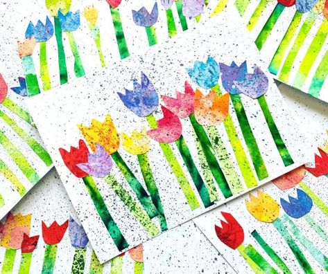 Flower Power – Painted Paper Art Painted Paper Art, Paper Tulips, Classe D'art, First Grade Art, Spring Art Projects, April Art, Kindergarten Art Projects, Tulips Art, Elementary Art Projects