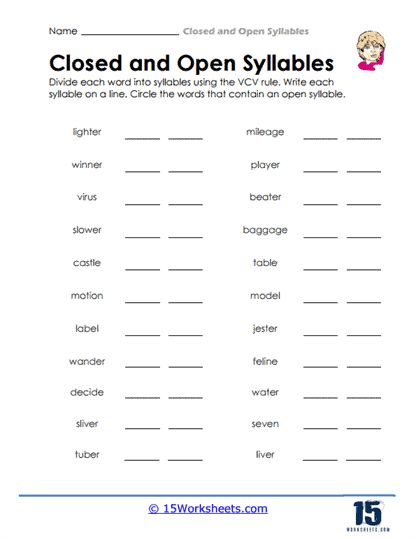 The VCV Rule Worksheet - 15 Worksheets.com Cl Words Worksheet, Floss Rule Worksheet, Ck Rule Worksheet, V1 V2 V3 Forms Of Verbs Worksheet, Letter Vv Worksheets, Open Syllables, Syllable Division, Holiday Science, Kindergarten Social Studies