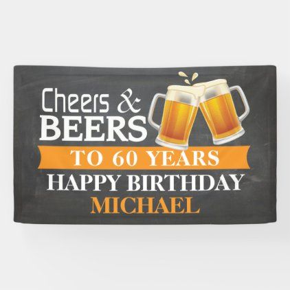 Cheers and Beers Happy 60th Birthday Banner Orange 90th Birthday Banner, 80th Birthday Banner, 18th Birthday Banner, 70th Birthday Banner, Cheers And Beers To 40 Years, Happy Birthday Cheers, 60th Birthday Banner, 21st Birthday Banner, 50th Birthday Banner